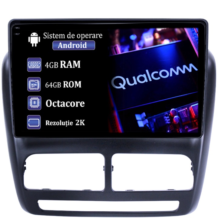 Navigatie dedicata Fiat Doblo 2015, 4GB RAM 64GB ROM, Procesor Qualcomm Octacore, Android 14, Rezolutie 2K, Display QLED 10", DSP, Carplay&Android Auto, SIM 4G