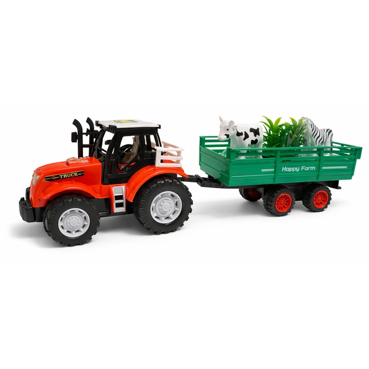 Set Tractor cu Remorcă, Vacă, Panda și Copac, 30cm