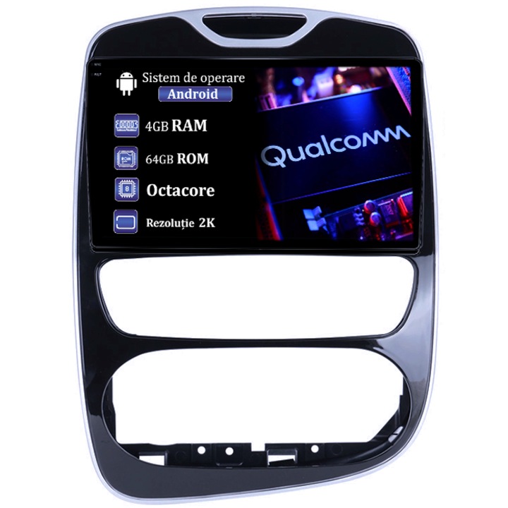 Dedikált navigáció Renault Clio 4 BH98 KH98 2012-2018, 4GB RAM 64GB ROM, Qualcomm Octacore processzor, Android 14, 2K felbontás, 9" QLED kijelző, DSP, Carplay&Android Auto, 4G SIM