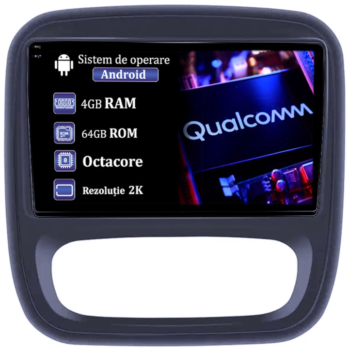 Dedikált navigáció Renault Captur, Trafic 3, 4GB RAM 64GB ROM, Qualcomm Octacore processzor, Android 14, 2K felbontás, 9" QLED kijelző, DSP, Carplay&Android Auto, 4G SIM