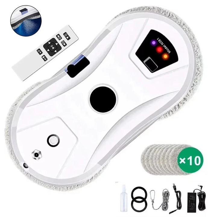 Robot de curatare a ferestrelor, 5600Pa, spray ultrasonic, control de la distanta, 10x10x3in