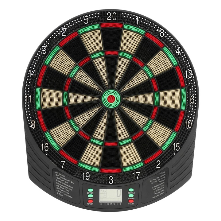 Elektronikus dartstábla, LCD kijelző, 18 játék, zöld, falra szerelhető