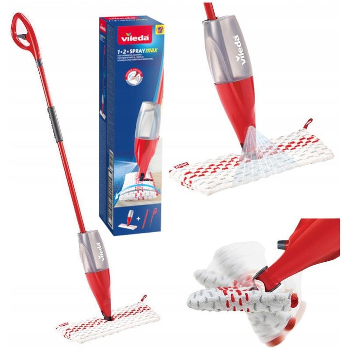 Mop electric Vileda Spray and Clean, cap rotativ 180, laveta dubla microfibra, pulverizator, 0.75l