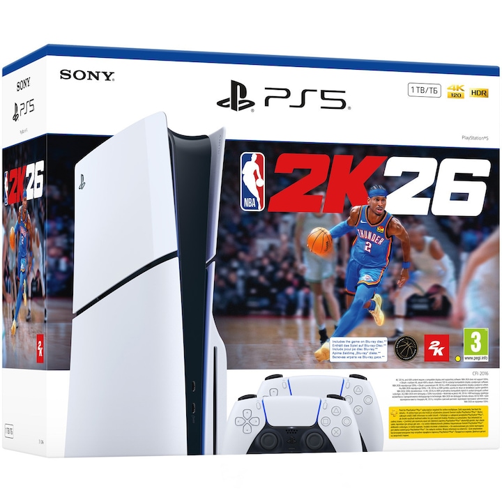 Конзола за игри Sony PlayStation 5, 3TB SSD, допълнителен контролер, игра NBA 2K26 (диск)