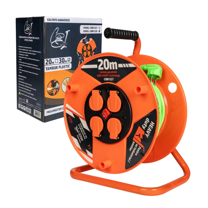 Prelungitor rola cu tambur 3x2.5mm², 20 m, 4 prize Schuko - COBI SMART®