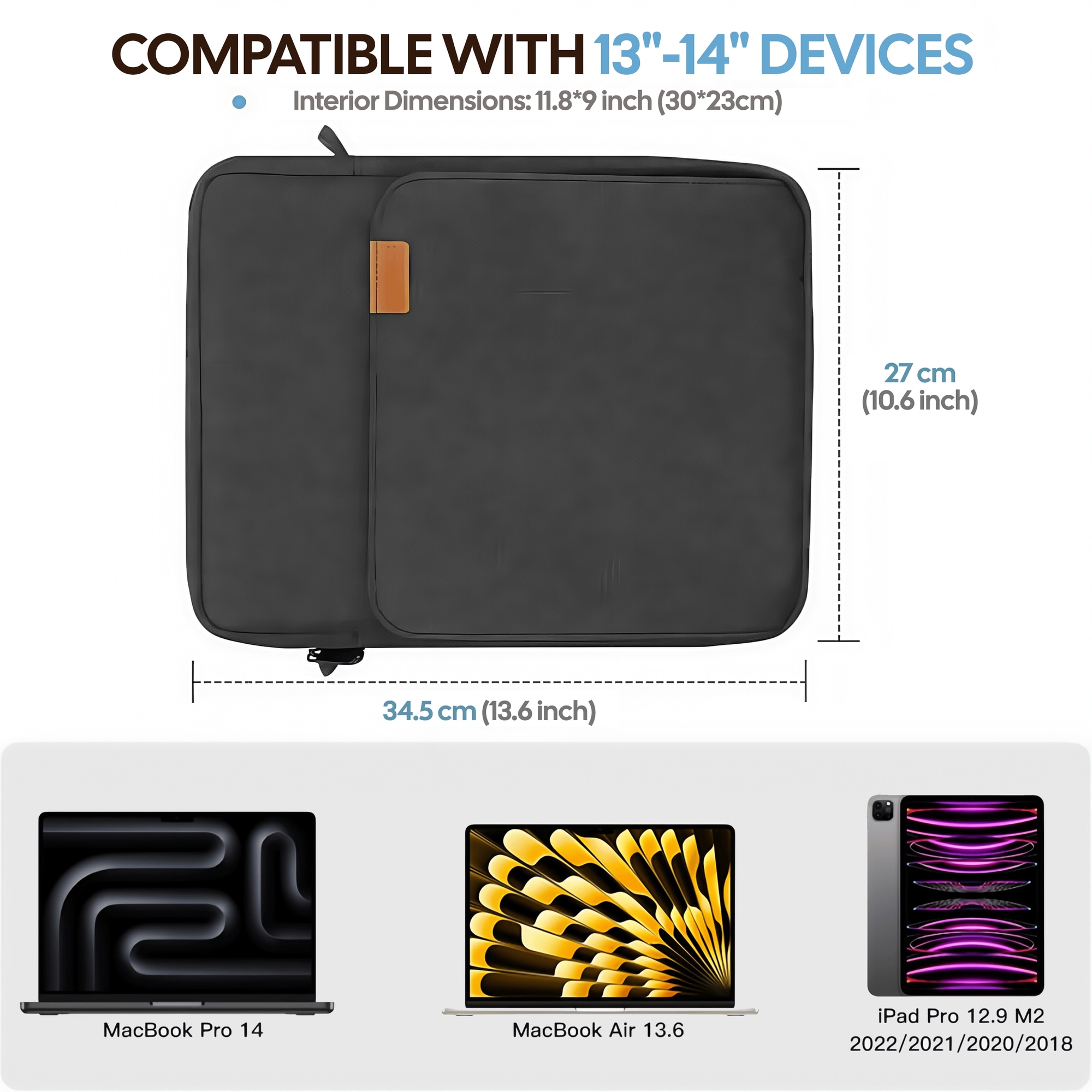 Geantă pentru tablete, BestPlaza, 13-14 inch, impermeabilă, compartimente multiple, neagră