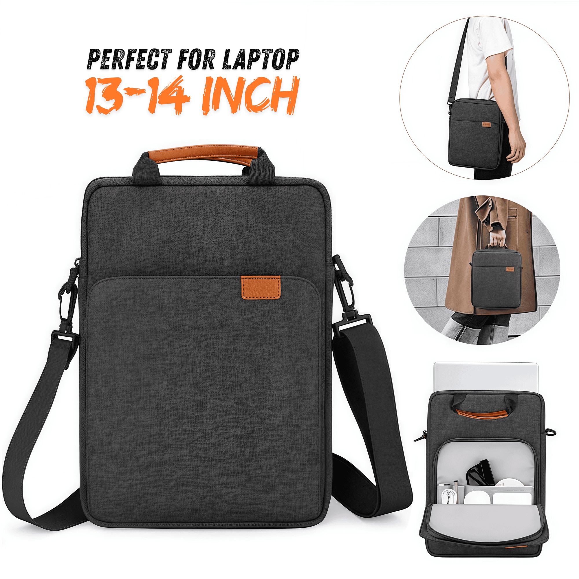 Geantă pentru tablete, BestPlaza, 13-14 inch, impermeabilă, compartimente multiple, neagră