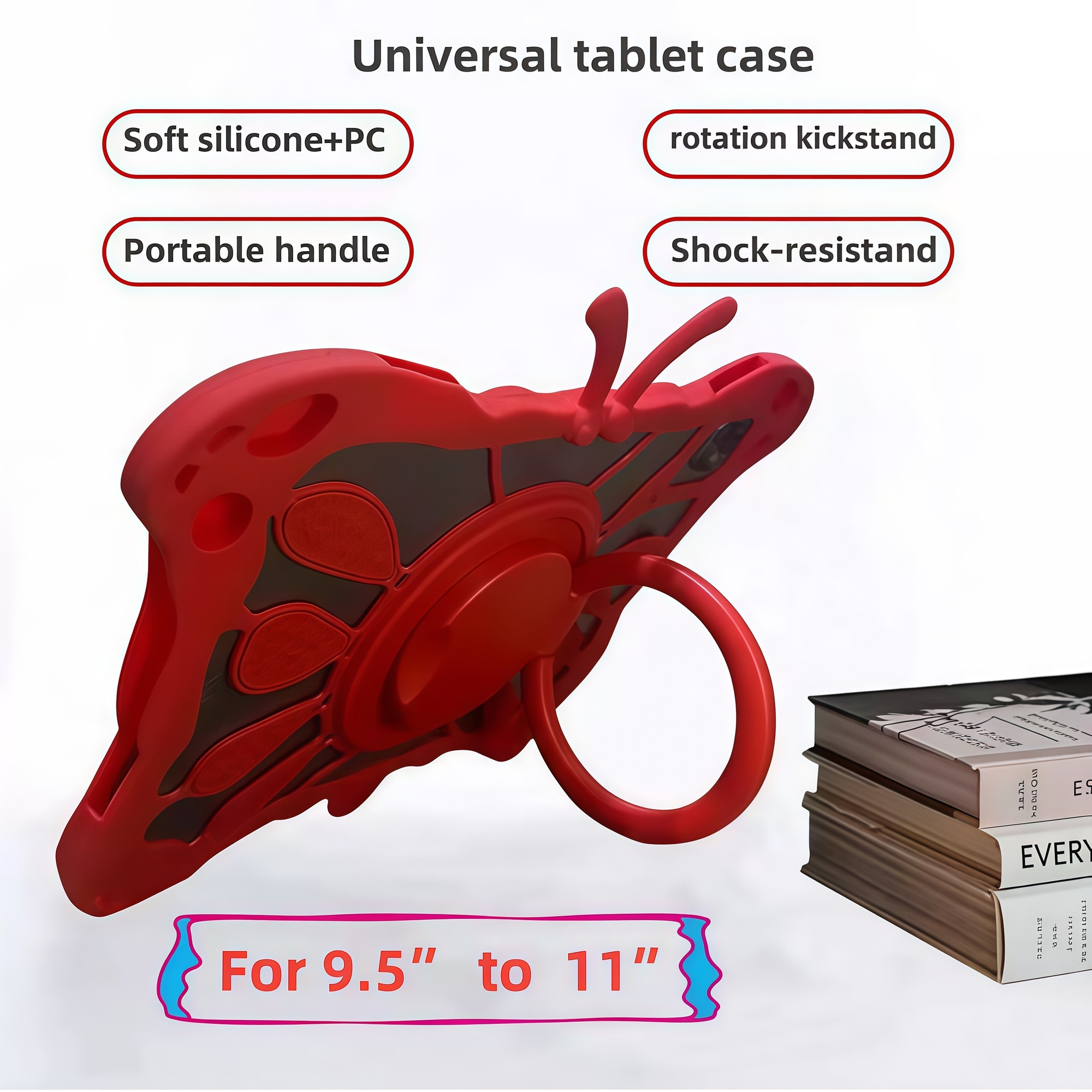 Husa Tableta Universala Copii 9.5 - 11 inch, Compatibila cu Allview Viva H1003 / Vonino Magnet / iPad / Samsung, Model Fluture, Silicon Premium, Stand Rotativ 360, Maner Transport si Dissipare Caldura, Mov