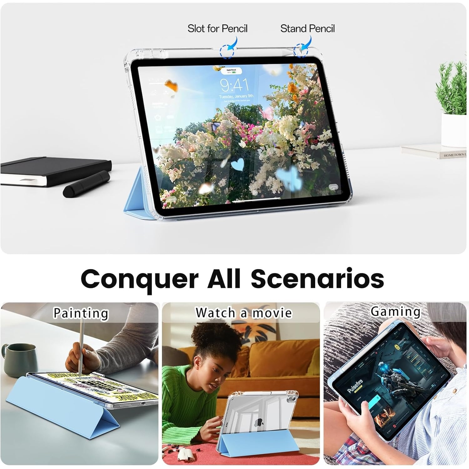 Husa tableta, Compatibil cu Apple iPad Air 4/5 10.9inch, Air 11 inch M3/M2(2025/2024) Cerul albastru
