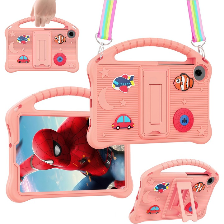 Husă pentru tabletă, Omelivon, Samsung Galaxy Tab A9/A11 8.7 inch, silicon moale, maner antiderapant, roz