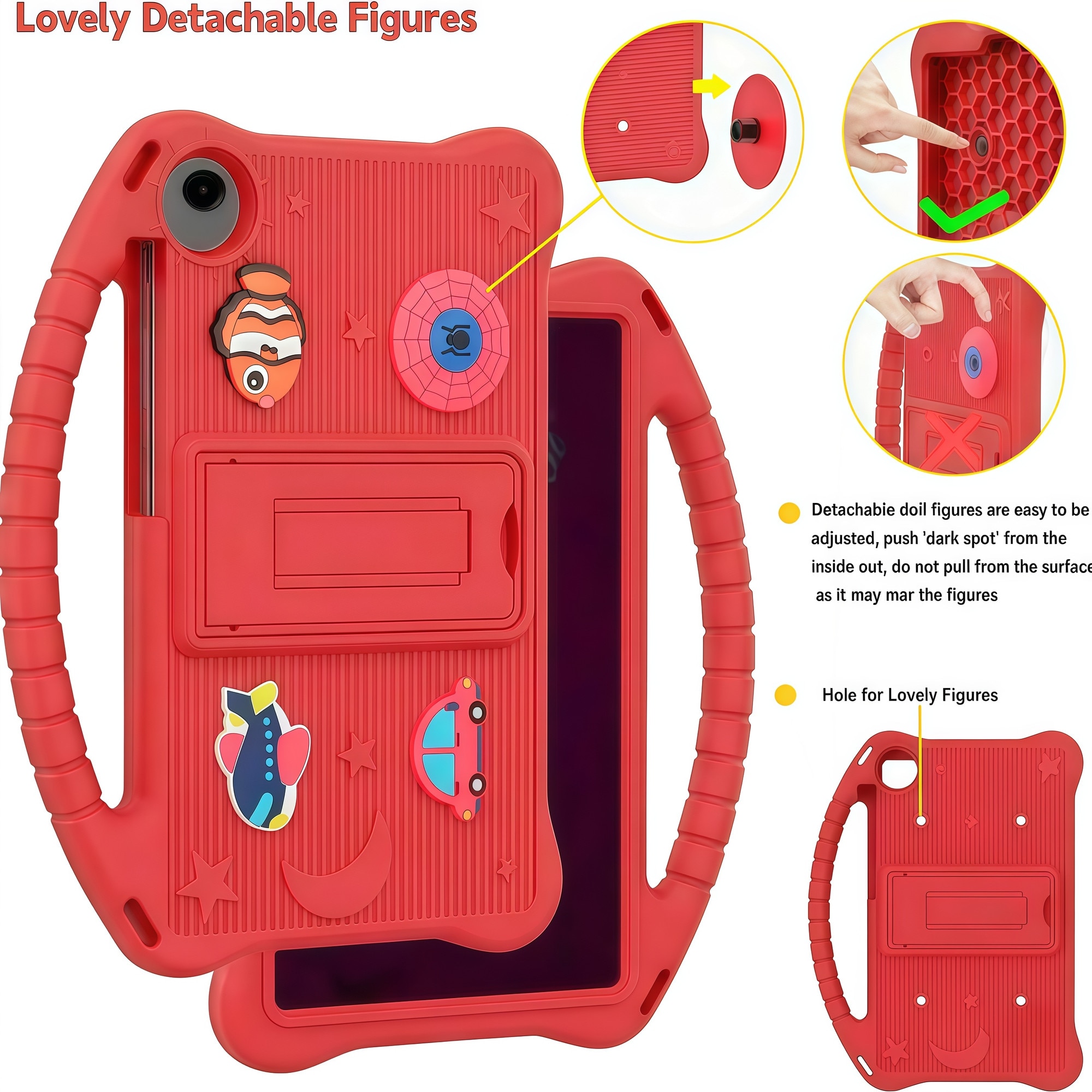 Husă pentru tabletă, Omelivon, Samsung Galaxy Tab A9/A11, silicon moale, redutabil cu figurine 3D, roșu