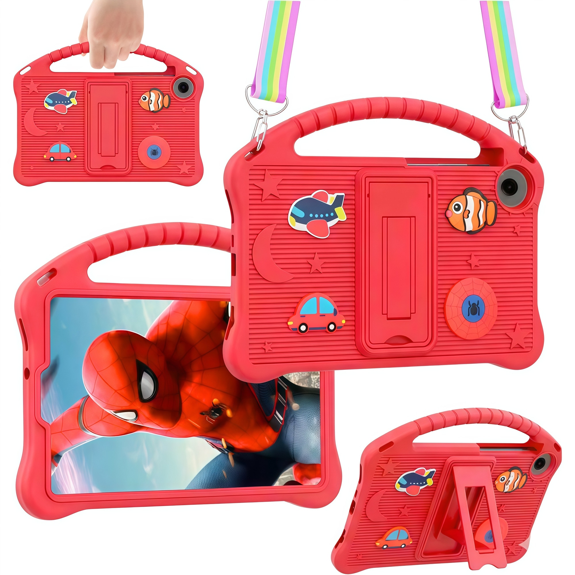 Husă pentru tabletă, Omelivon, Samsung Galaxy Tab A9/A11, silicon moale, redutabil cu figurine 3D, roșu