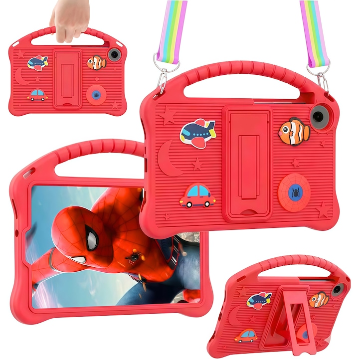 Husă pentru tabletă, Omelivon, Samsung Galaxy Tab A9/A11, silicon moale, redutabil cu figurine 3D, roșu