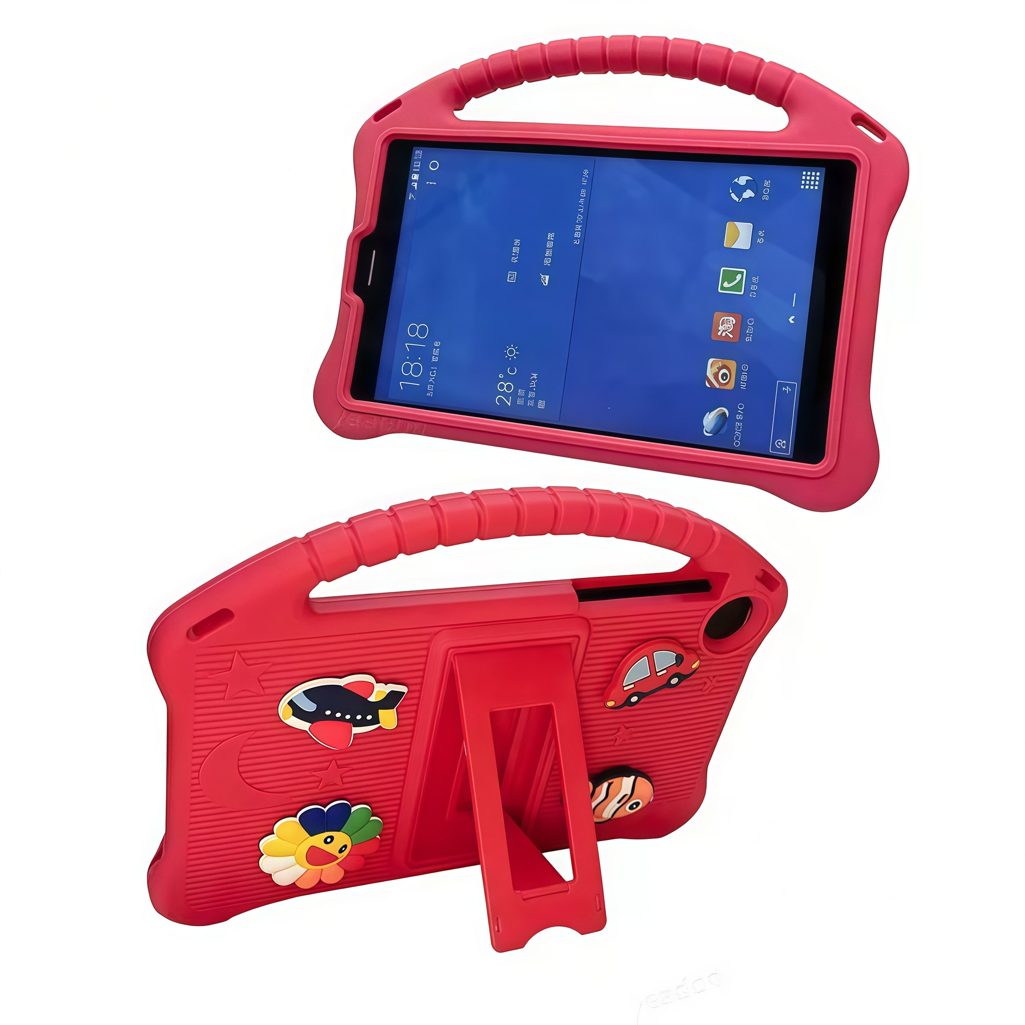 Husă pentru tabletă, Omelivon, Samsung Galaxy Tab A9/A11, silicon moale, redutabil cu figurine 3D, roșu
