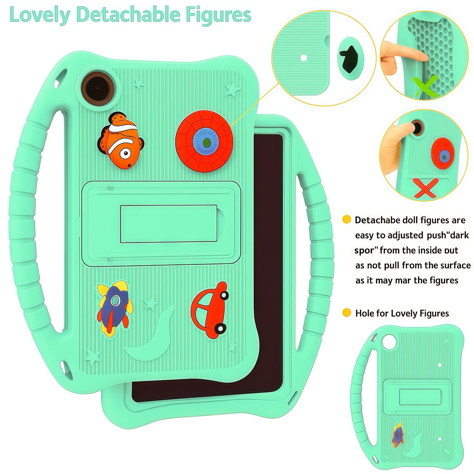 Husă tableta, Omelivon, Silicon moale, Figurine 3D personalizabile, Verde Menta, 8.7 inch