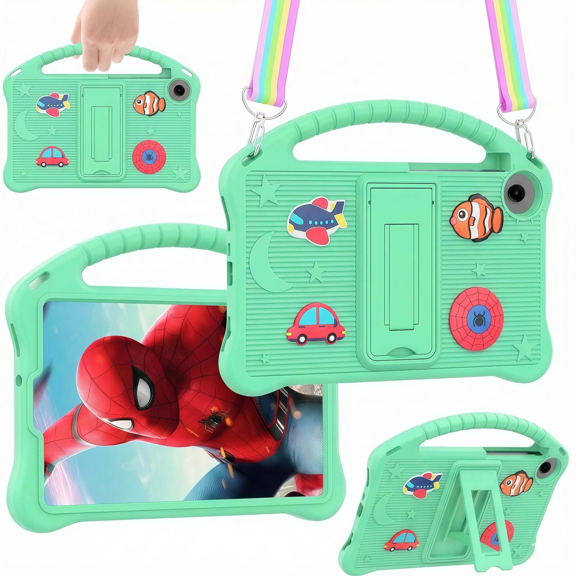 Husă tableta, Omelivon, Silicon moale, Figurine 3D personalizabile, Verde Menta, 8.7 inch