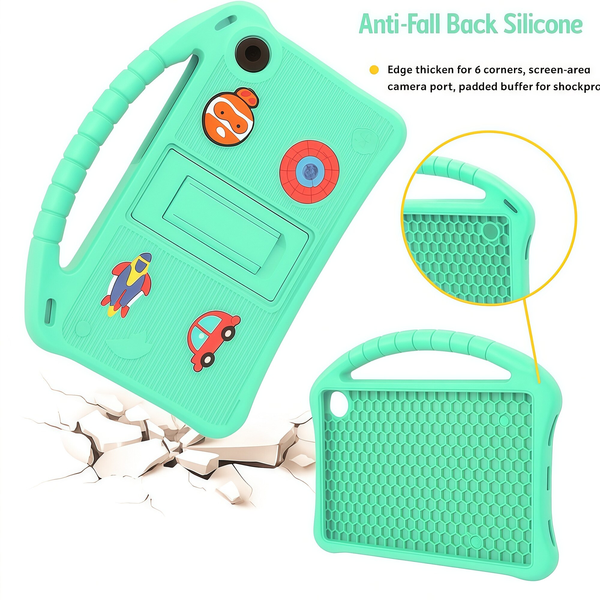 Husă tableta, Omelivon, Silicon moale, Figurine 3D personalizabile, Verde Menta, 8.7 inch