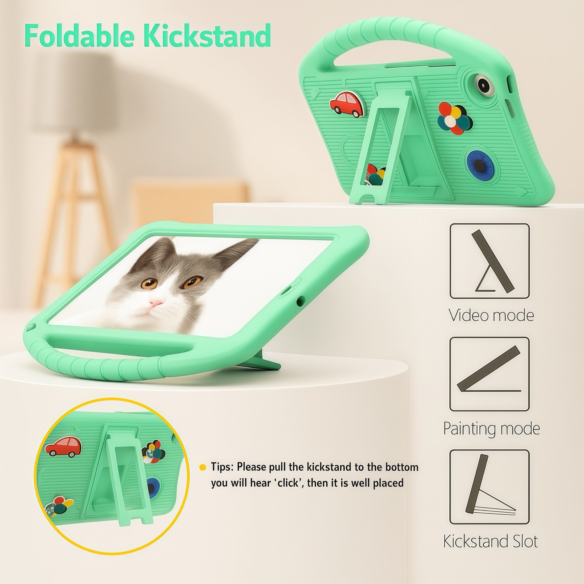 Husă tableta, Omelivon, Silicon moale, Figurine 3D personalizabile, Verde Menta, 8.7 inch