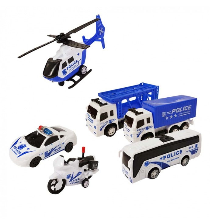 6 db rendőrautó készlet, visszahúzható RCO BL251, kék