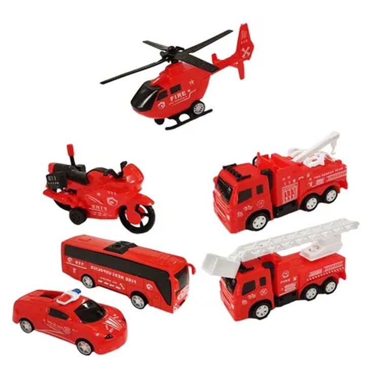 Set 6 tűzoltóautó Pull Back RCO BL2518, Piros