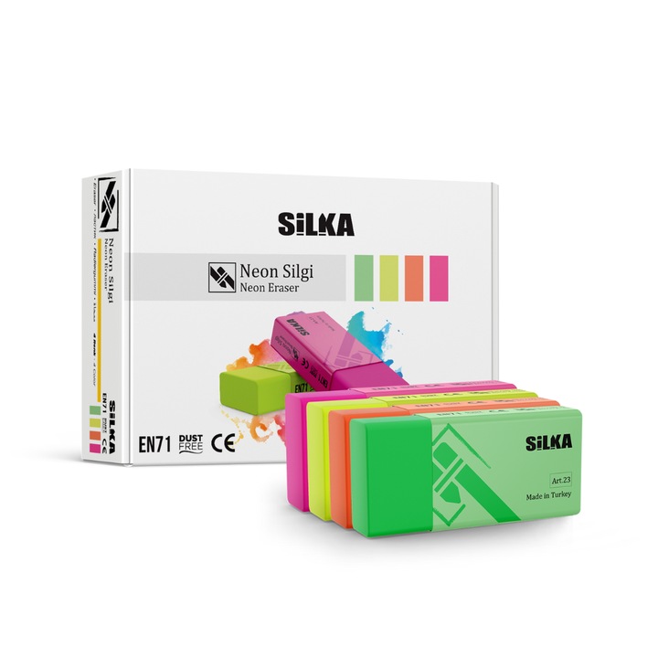 Radiera Silka Neon, 39.5x18.5x12mm, PVC-free, culori asortate