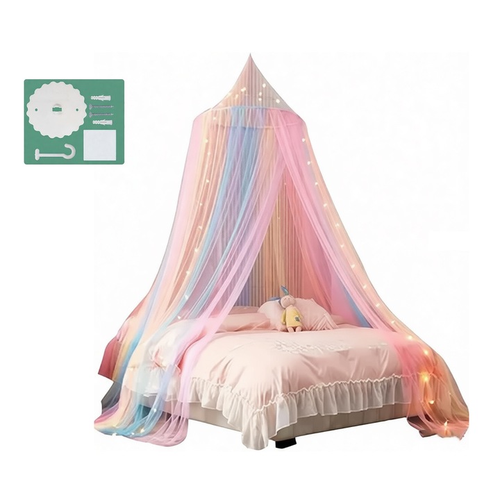 Baldachin pat dublu Asskanaer, poliester, 60x250x1200cm, multicolor