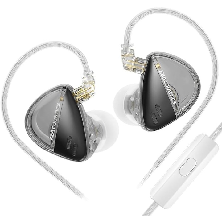 Casti in ear KZ Acoustics ZST X, negru, cablu placat cu argint, driver dinamic dublu, 22g