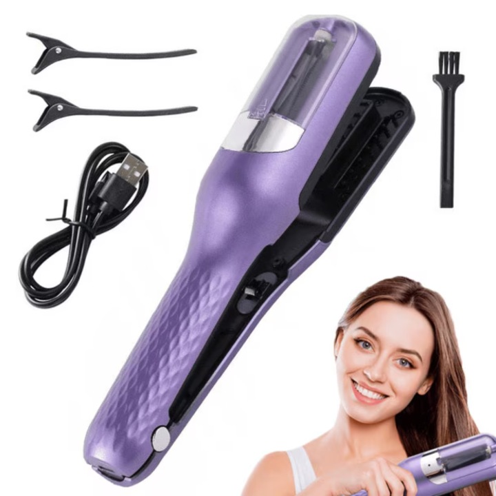 Aparat tuns varfuri despicate, Bedee, placa de indreptat parul, ABS, cu Ioni Negativi, 24.8 x 5.3 x 5 cm, Violet