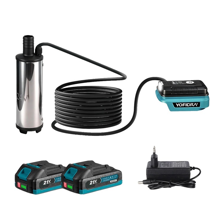 Pompa submersibila, design compact, aplicatii versatile, set 2 baterii, 60W, 50-80L/min