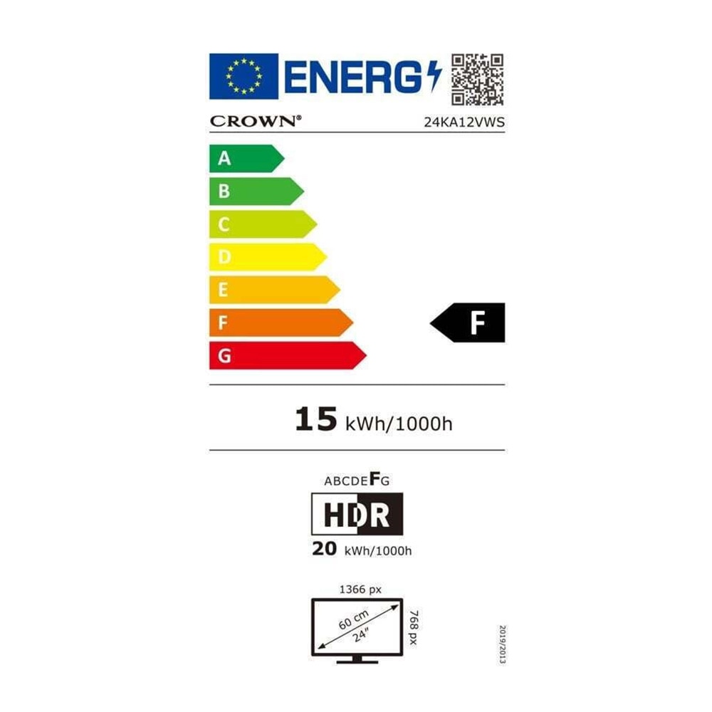 Televizor LED Smart Crown 24KA12VWS, HD Ready, Portabil 12V, Wi-Fi, Android, 1366x768, 60 cm, Clasa F, Negru