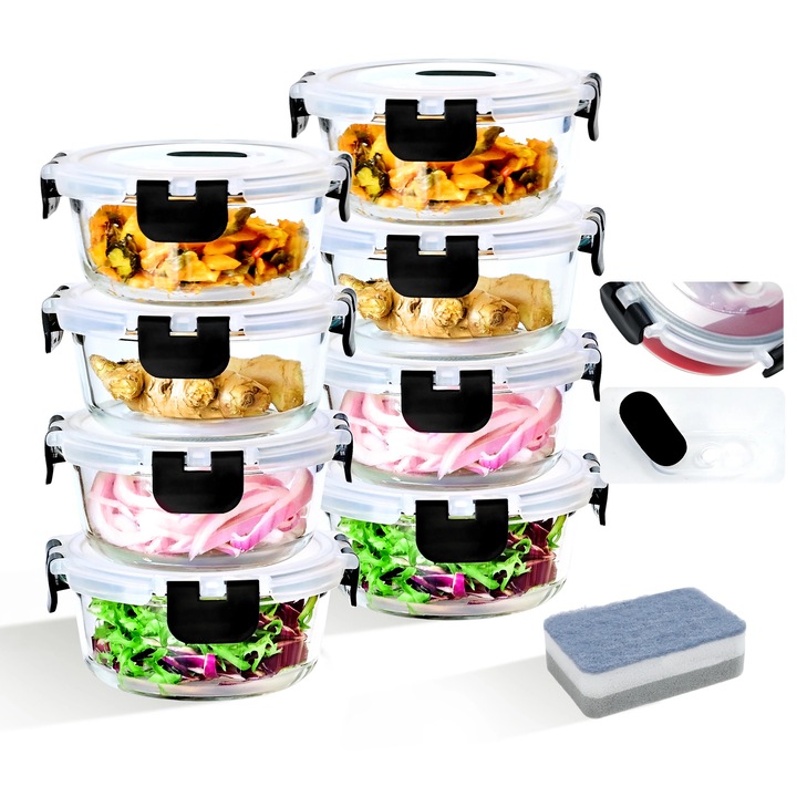 Бутилки за съхранение, боросиликатно стъкло, херметичен капак, комплект 8x400ml