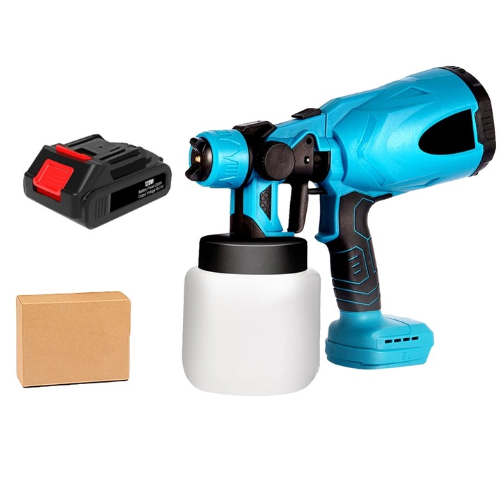 Pistol de vopsit electric, 800ml, cu 1 baterie, sistem HVLP, design ergonomic