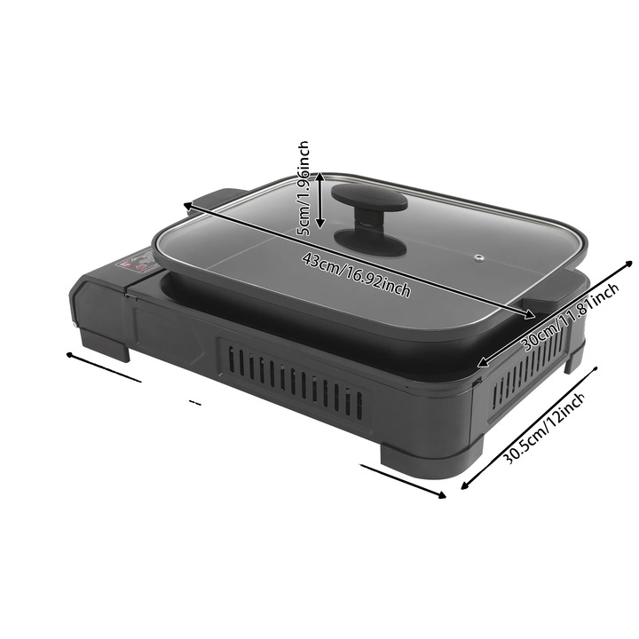 Градински грил, 43 см, капак от закалено стъкло, конструкция от неръждаема стомана, универсална употреба