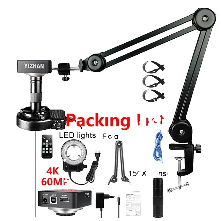 Digitális mikroszkóp, 150X, 4K 60MP 4011, készlet, fém, állítható tartóval