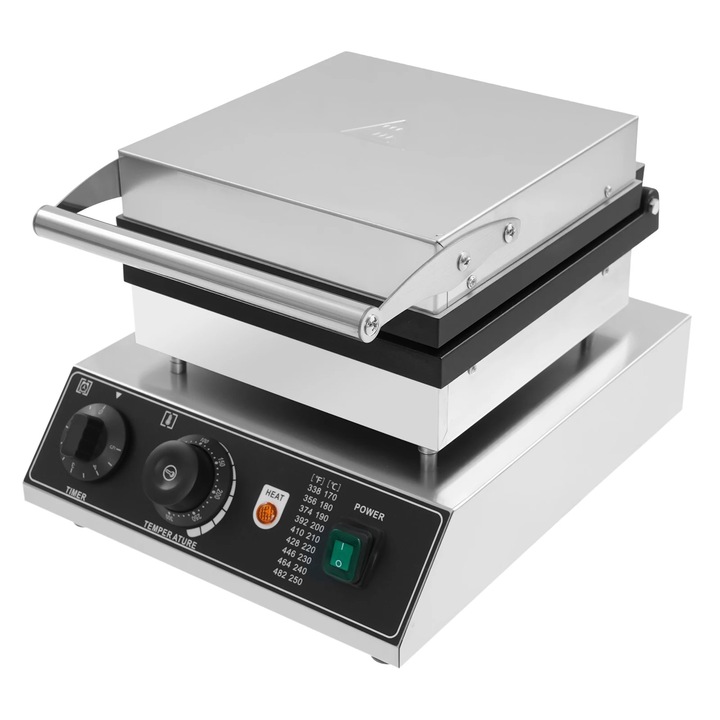 Aparat electric pentru vafe, Masina de facut vafe, Putere 2000 W, Placa patrata 24, 5×24, 5 cm, Temperatura 50–300 °C, Temporizator 0–5 min, Otel inoxidabil, Negru