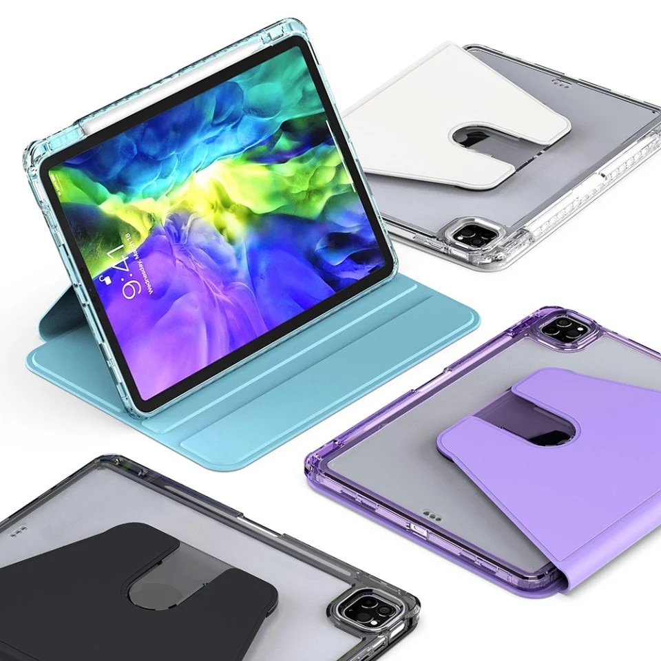 Husa pentru Samsung Galaxy Tab S9 Plus / S9 FE Plus / S10 Plus, SKYDDAR INNOVATION, Ultra Slim, Stand, Crystal Vision, Bleu, set cu sticker