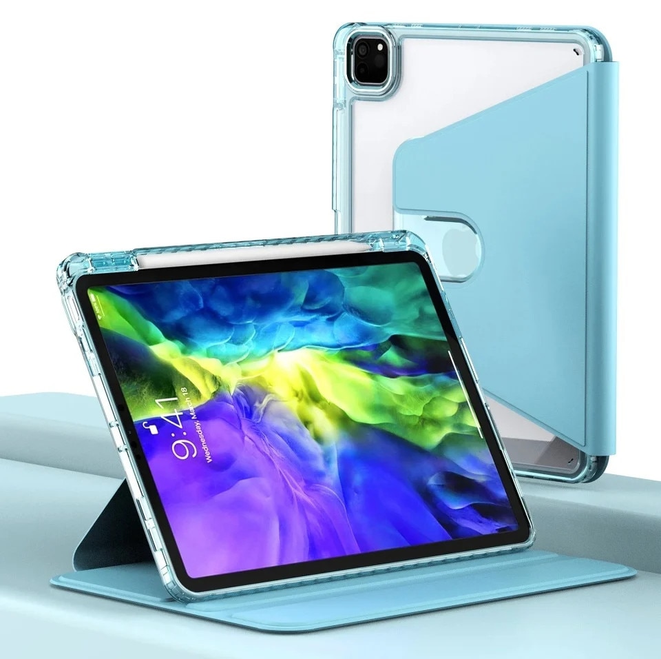 Husa pentru Samsung Galaxy Tab S9 Plus / S9 FE Plus / S10 Plus, SKYDDAR INNOVATION, Ultra Slim, Stand, Crystal Vision, Bleu, set cu sticker