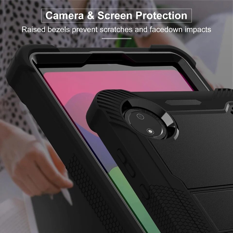 Husa tableta Xiaomi Pad 7, SKYDDAR INNOVATION, Antisoc si Anti-zgarieturi, Rugged TabShell, Negru, set cu sticker