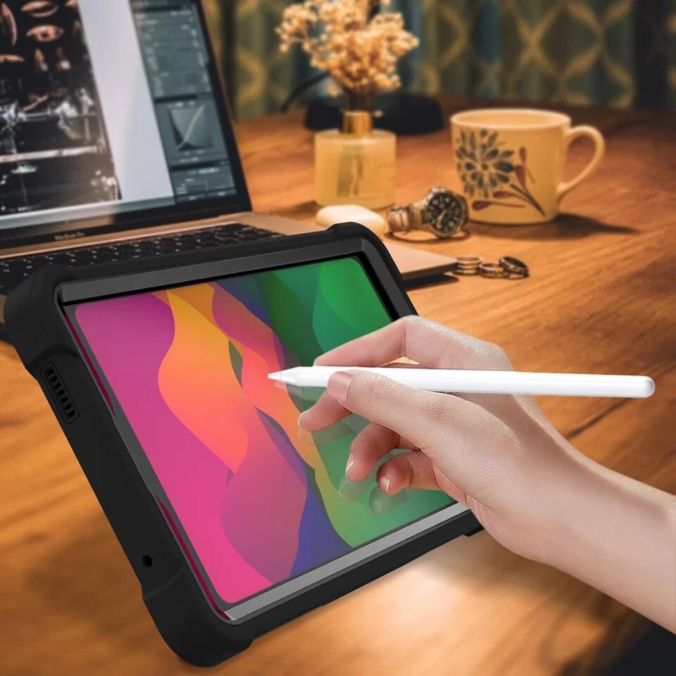 Husa tableta Xiaomi Pad 7, SKYDDAR INNOVATION, Antisoc si Anti-zgarieturi, Rugged TabShell, Negru, set cu sticker