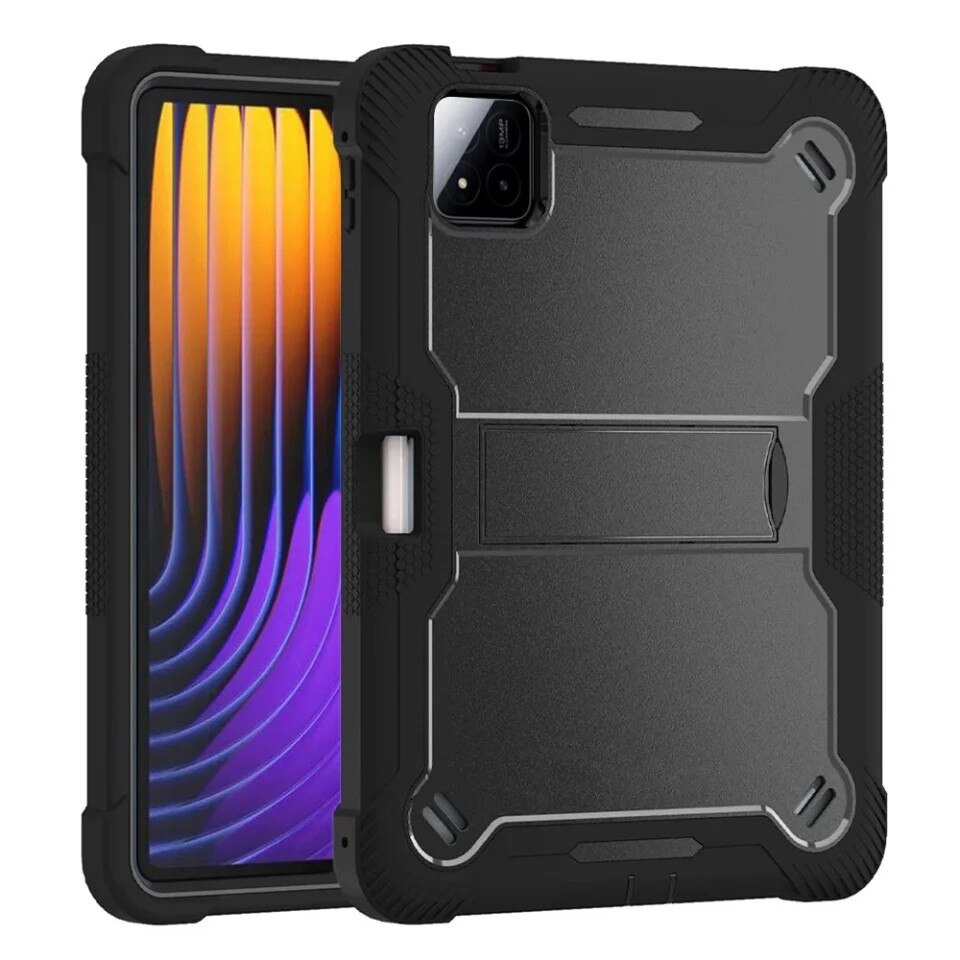 Husa tableta Xiaomi Pad 7, SKYDDAR INNOVATION, Antisoc si Anti-zgarieturi, Rugged TabShell, Negru, set cu sticker