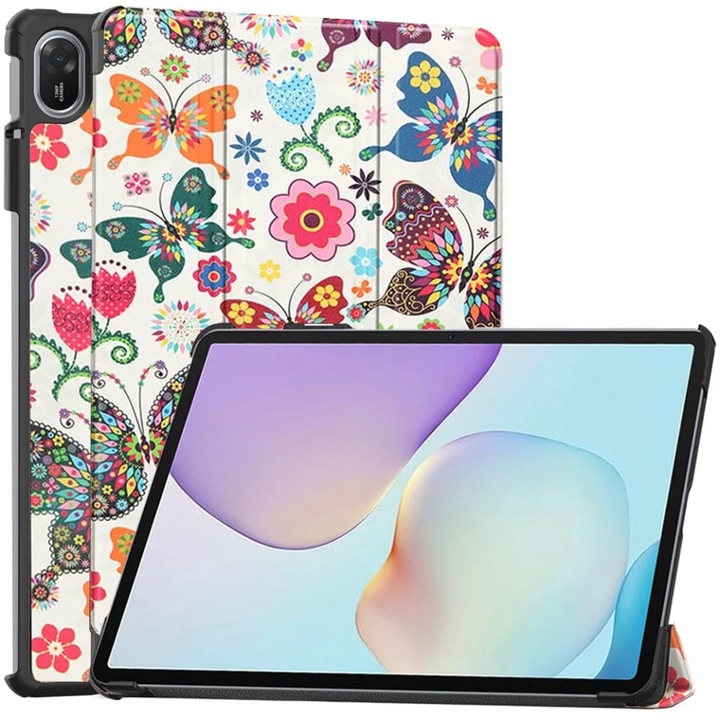 Husa tableta pentru Huawei MatePad 11.5 (2025), SKYDDAR INNOVATION, cu suport Multi-Unghi si functie Sleep/Wake, FoldPro, Butterfly, set cu sticker