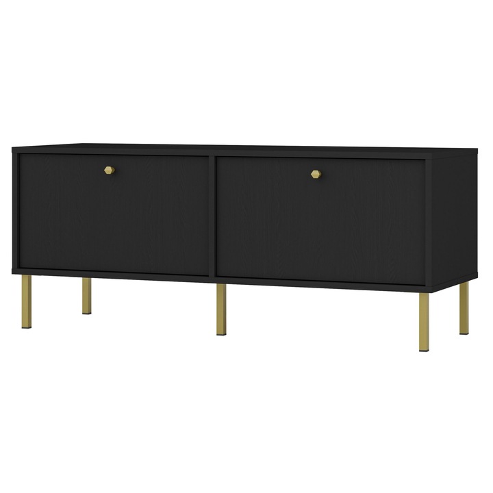 Comoda TV Selsey Oktio, 121 cm, 2 usi, negru grafit