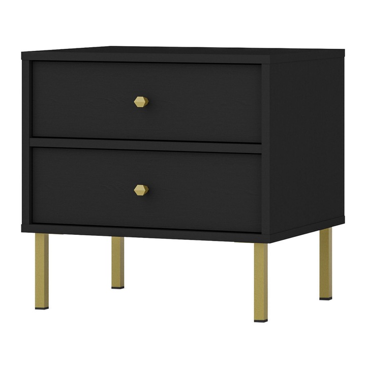 Noptiera Selsey Oktio cu 2 sertare, negru-grafit, 50 cm