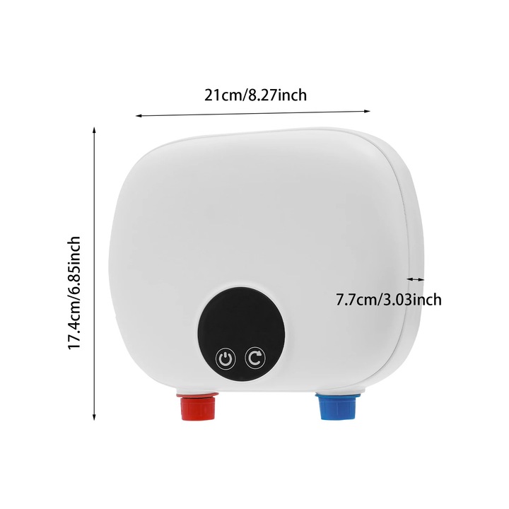 Azonnali vízmelegítő, érintőgombos vezérlés, fehér, 21x7.7x17.4cm