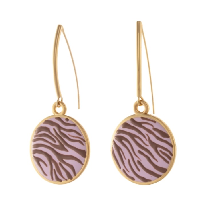 Cercei dama, Colibra, roz cu dungi maro, 6,5cm lungime