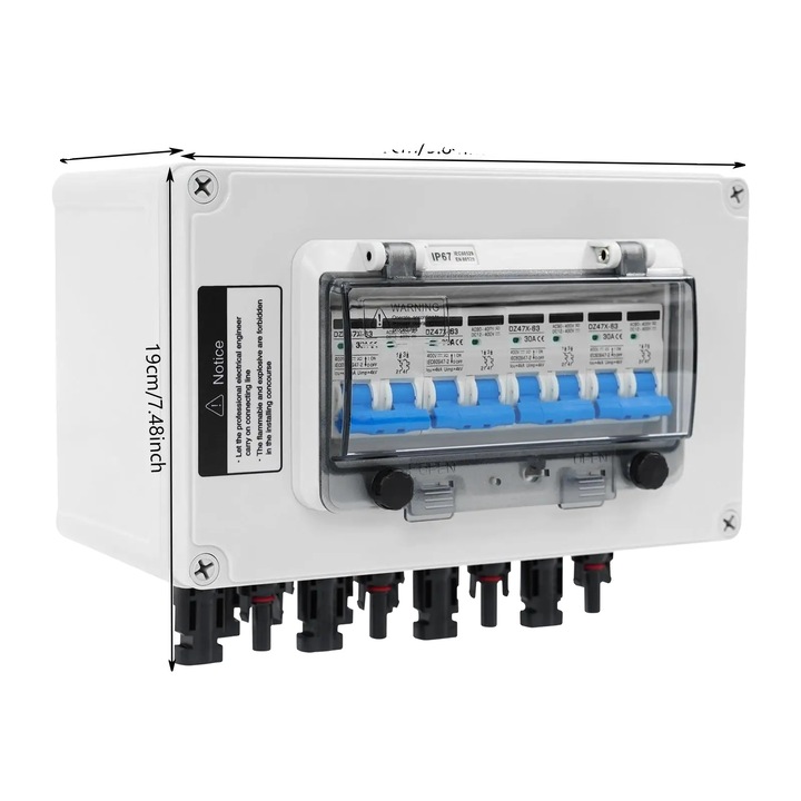 Cutie de combinare, pentru sistem solar, 4 intrari 4 iesiri, protectie supratensiune, impermeabila, 30A