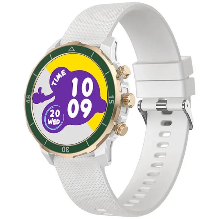 Ceas inteligent Zenith Verde pentru femei, 1.27 inch, impermeabil IP68, acumulator 280mAh, alb