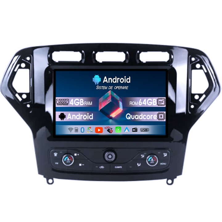 Navigatie dedicata Ford Mondeo 2007-2011, 4GB RAM 64GB ROM, Quadcore, Android 14, Display QLED 1K 9", DSP, Carplay&Android Auto, Suport camere AHD