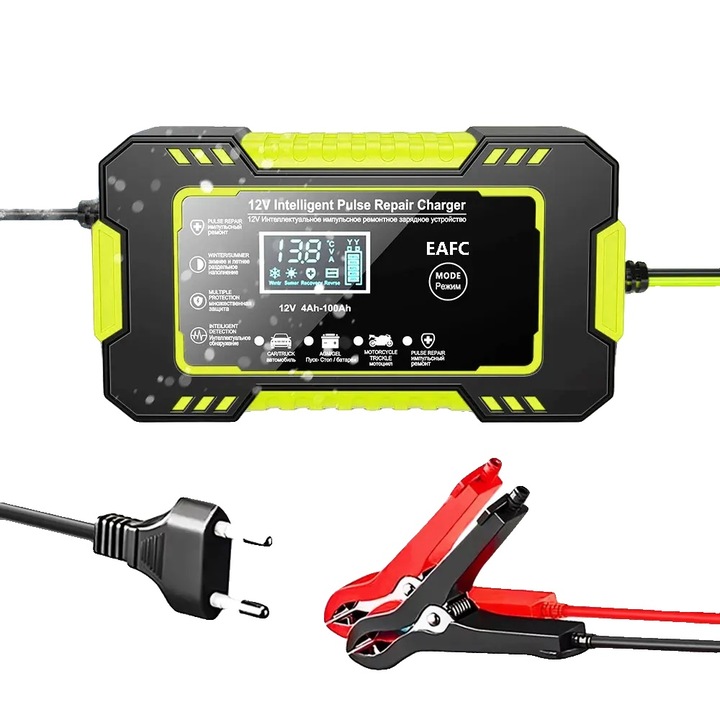 Redresor auto, incarcare inteligenta, display LCD, galben, 150x85x62mm