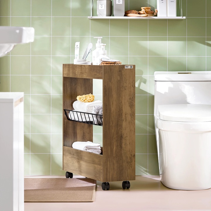 Raft baie, 3 Rafturi, Design Mobil, 20x60x70cm, maro